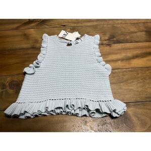 Zara Blue Knit Ruffle Sleeve Crochet Top Medium NWT